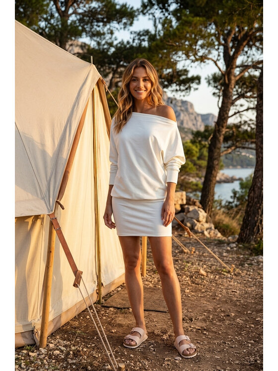 FIGL FIGL Každodenní šaty M1345 Krémová Loose Fit