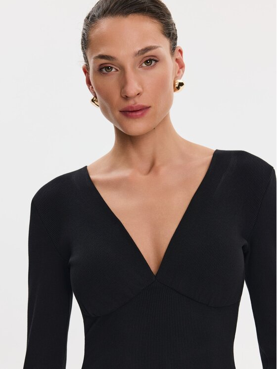 Nudyess Nudyess Sukienka codzienna Carla z prążka Czarny Slim Fit