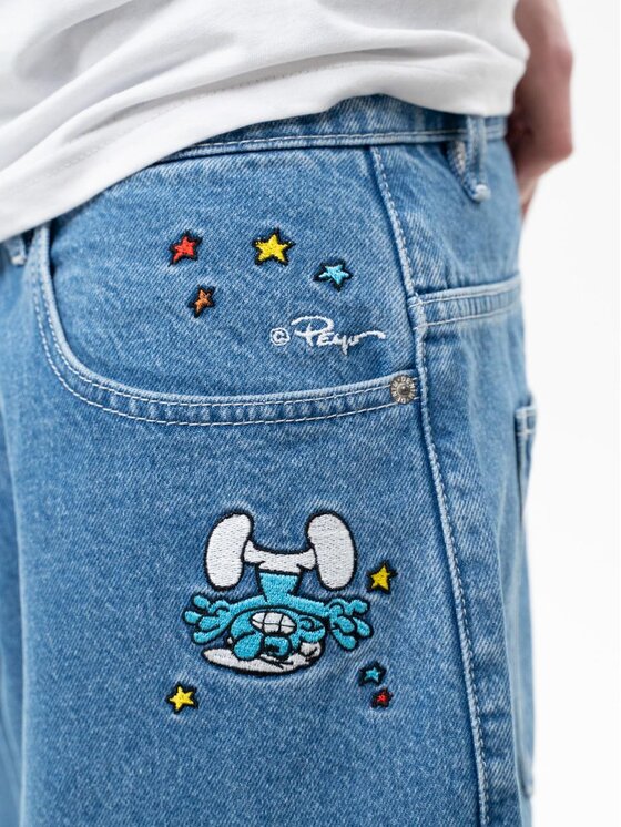 Smerfy Smerfy Jeansy Spodnie Jeansowe Baggy Męskie Jasne Niebieskie Smerfy Stunned M Niebieski Baggy Fit