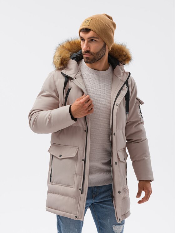 Ombre Ombre Zimní bunda OM-JALJ-0132 Béžová Regular Fit