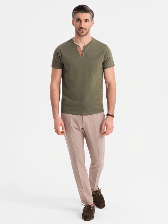 Ombre Ombre T-Shirt OM-TSCT-0206 Zielony Regular Fit