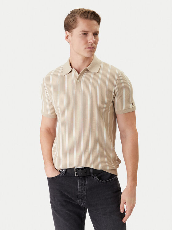 Tommy Hilfiger Tommy Hilfiger Polo Vertical MW0MW41949 Beżowy Regular Fit
