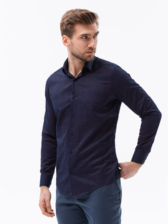 Ombre Ombre Koszula K617 Granatowy Regular Fit