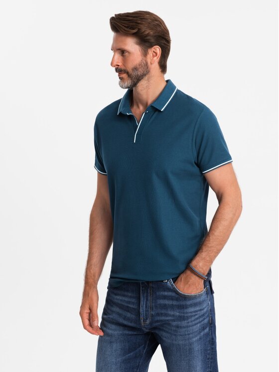 Ombre Ombre Polokošile OM-POSS-0110 Tmavomodrá Regular Fit