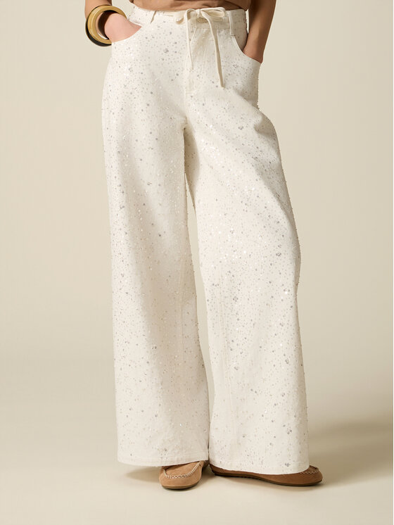 Oltre Oltre Spodnie materiałowe P719R009225N011 Biały Baggy Fit