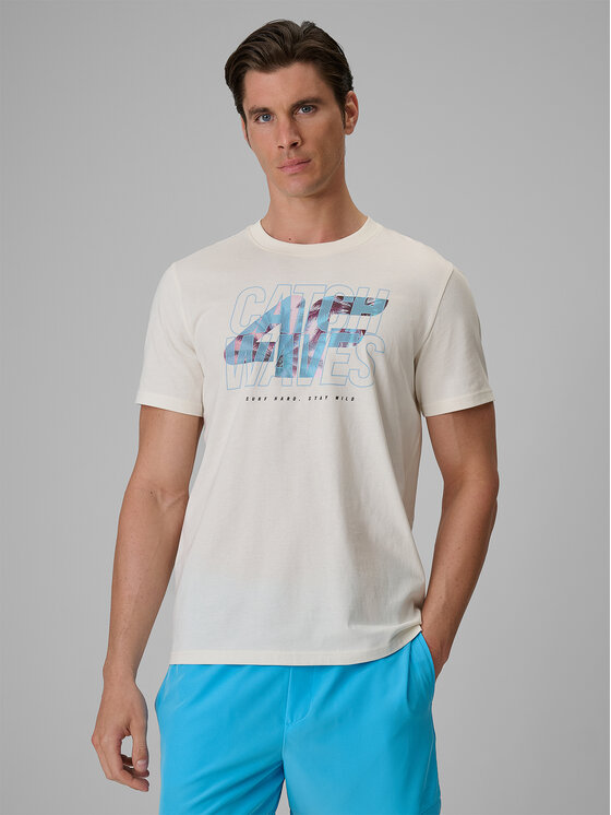 4F 4F T-Shirt CATCH THE WAVE Biały Regular Fit