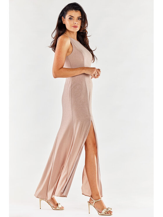 Awama Awama Sukienka wieczorowa A549 Beżowy Basic Fit