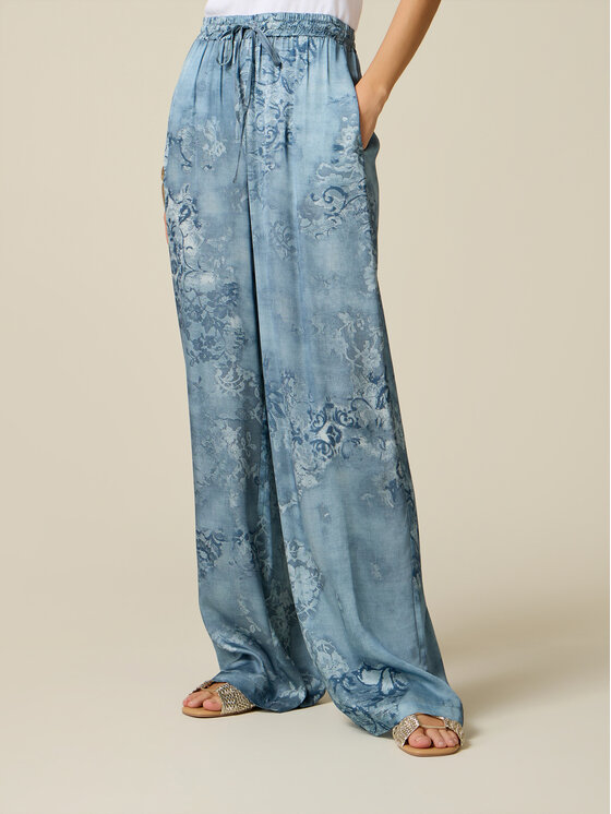Oltre Oltre Pantaloni di tessuto P033J002692N0R4 Turchese Baggy Fit