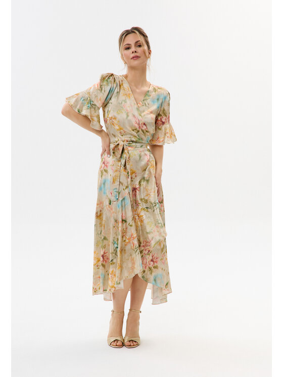 Mirons Mirons Sukienka wieczorowa Print Beżowy Feminine Fit