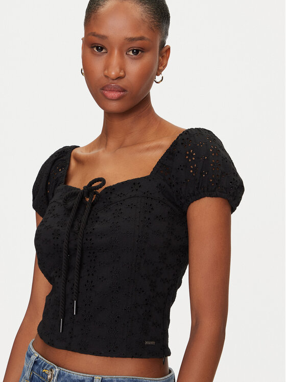Guess Guess Bluse W5GP13 KCVA1 Schwarz Slim Fit