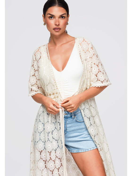 Ombre Ombre Sweter OW-SW-E0001 Kremowy Loose Fit