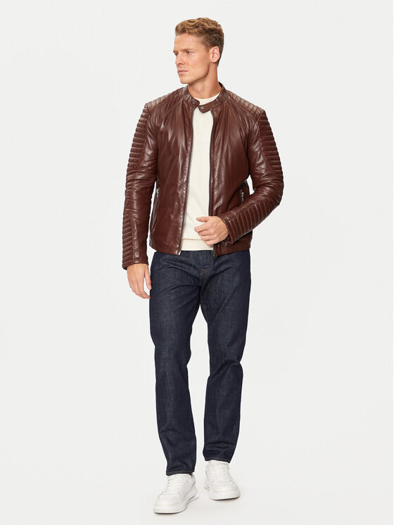 Serge Pariente Serge Pariente Usnjena jakna Leman 2 Rjava Slim Fit