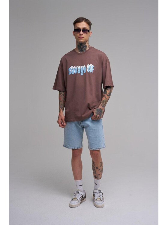 MyStars MyStars T-Shirt Szeroka luźna koszulka z krótkim rękawem 125217 mocha mousse Brązowy Oversize
