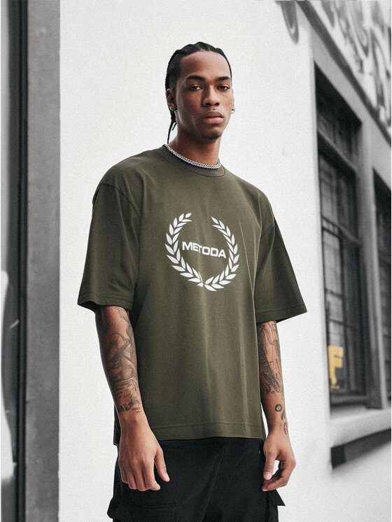 Metoda Sport Metoda Sport T-Shirt Koszulka Z Krótkim Rękawem Oversize Oliwkowa Metoda Sport Laur 2XL Zielony Oversize
