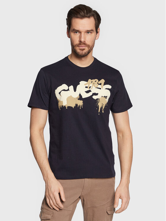 Guess T-krekls Graffiti Logo M3GI59 K9RM1 Tumši zils Slim Fit