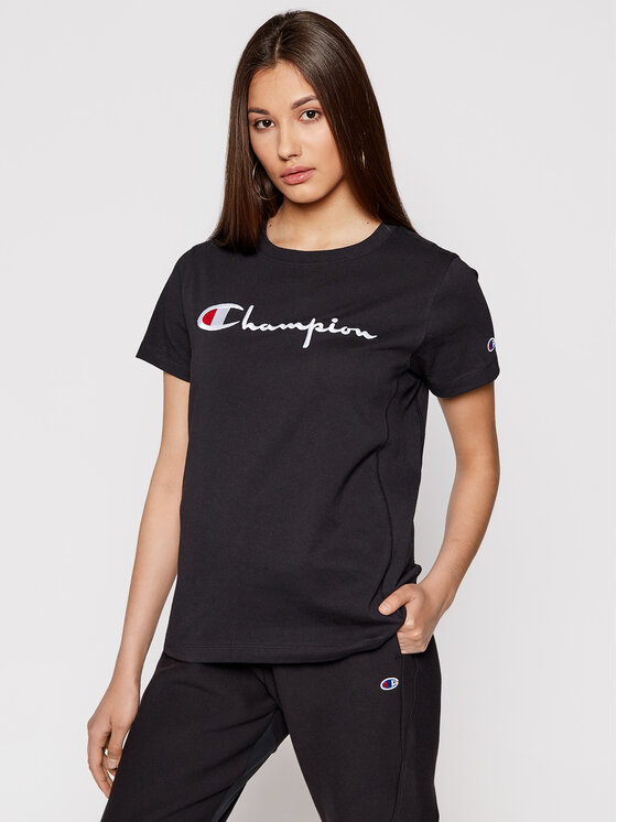 Champion T Shirt Script Logo 110992 Schwarz Heritage Fit Modivo