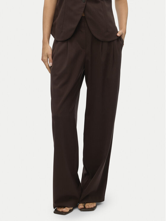 Vero Moda Vero Moda Kalhoty z materiálu Sigga 10336315 Hnědá Wide Leg