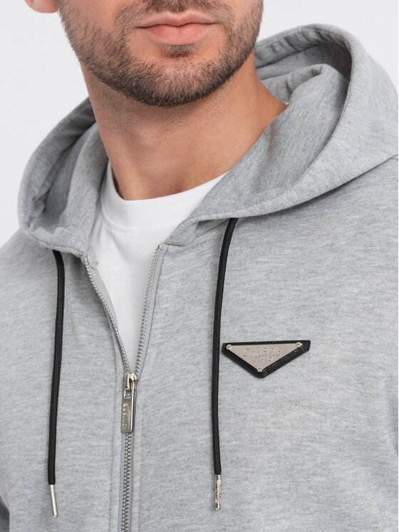Ombre Ombre Mikina OM-SSZP-22SS-010 Šedá Regular Fit