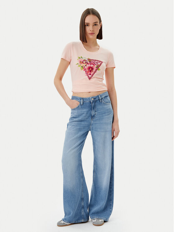 Guess Guess T-Shirt W5GI10 J1314 Różowy Slim Fit