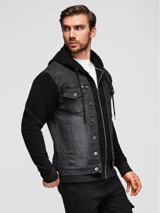 Ombre Ombre Kurtka jeansowa OM-JADJ-0220 Czarny Regular Fit