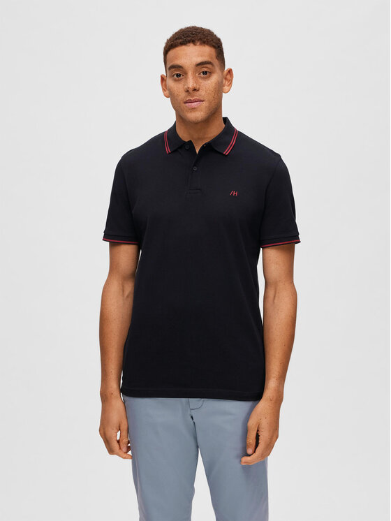 Selected Homme Selected Homme Тениска с яка и копчета 16087840 Черен Regular Fit