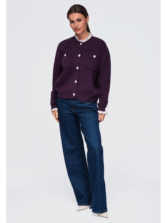 Ombre Ombre Kardigan OW-SW-E0008 Fioletowy Relaxed Fit