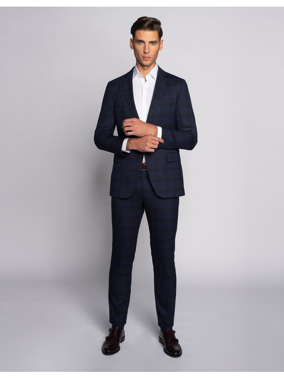 Borgio Borgio Spodnie garniturowe lomazzo Granatowy Slim Fit