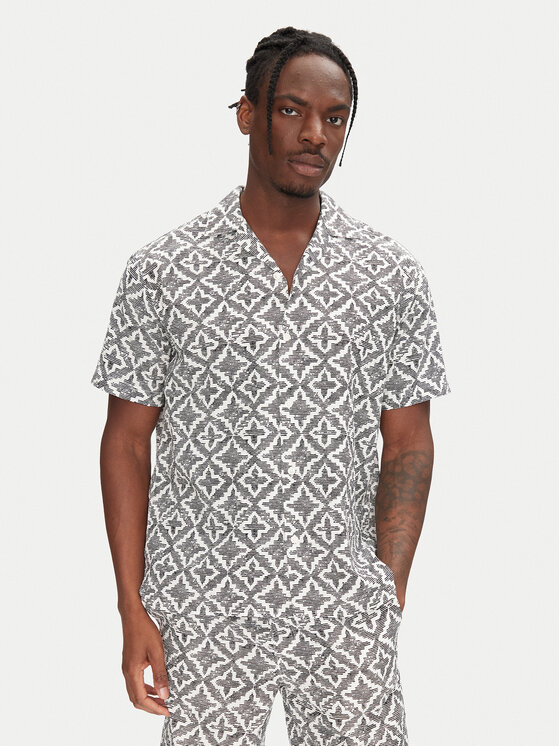 Jack & Jones Jack & Jones Súprava košeľa a športové šortky Seersucker 12284648 Sivá Relaxed Fit
