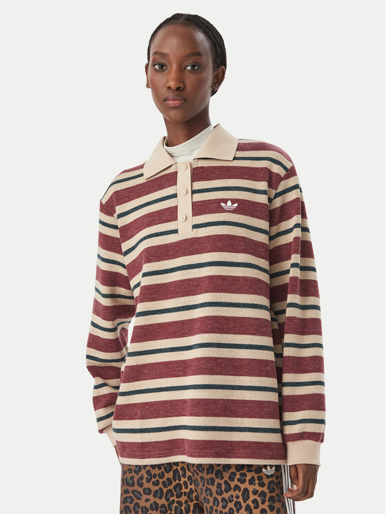 adidas Džemperis ar kapuci Stripe Knitted Polo Top LG4083 Bordo Regular Fit