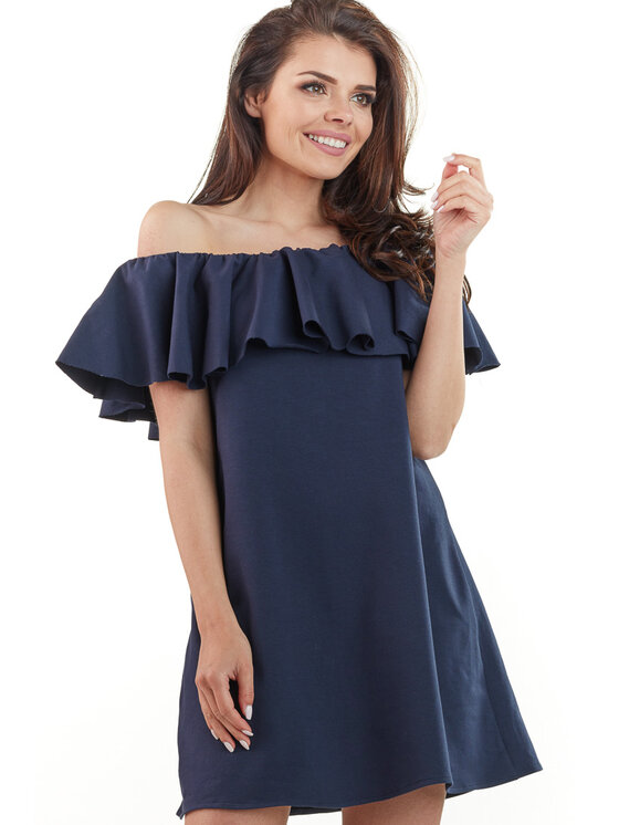 Awama Awama Letní šaty L065 Tmavomodrá Basic Fit