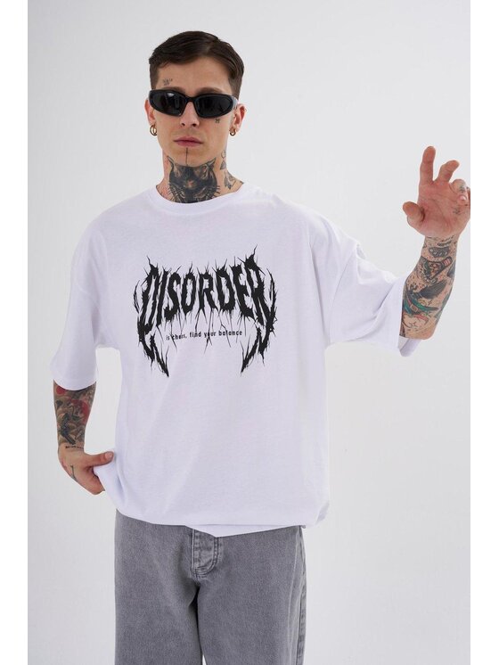 MyStars MyStars T-Shirt Koszulka Z Krótkim Rękawem Oversize Męska Biała Machinist Disorder XL Biały Oversize