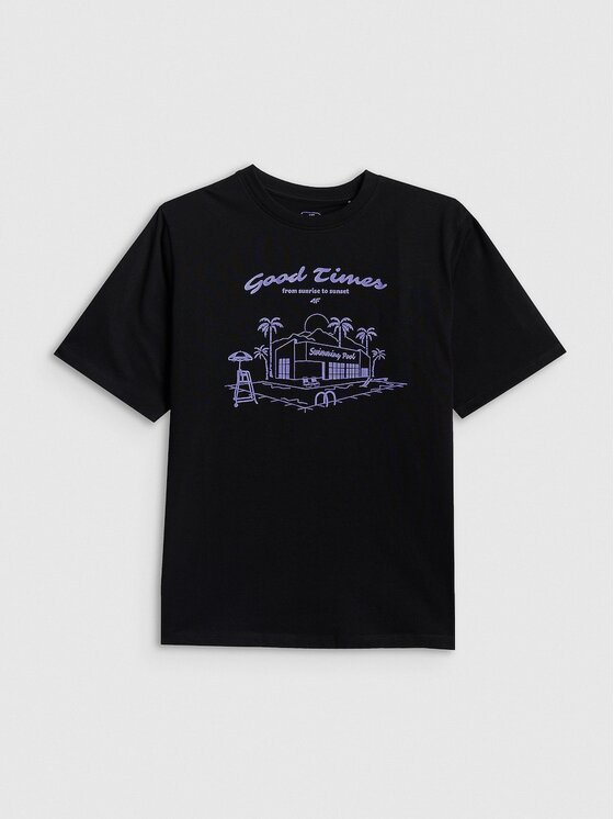 4F 4F T-Shirt WAVE RIDERS CLUB Černá Loose Fit