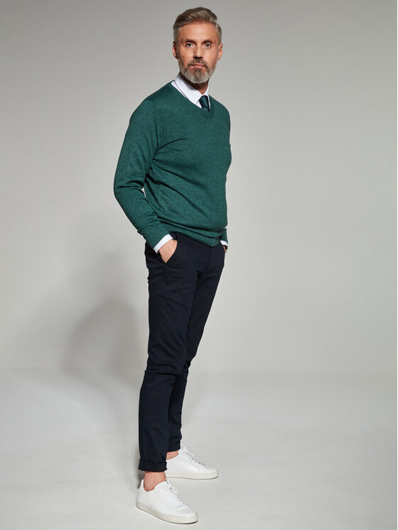 VILLARO VILLARO Chinosy SPO011 Granatowy Slim Fit