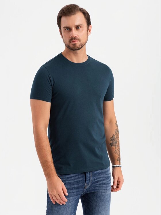 Ombre Ombre Komplet 3 t-shirtów OM-TSBS-0232 Granatowy Regular Fit