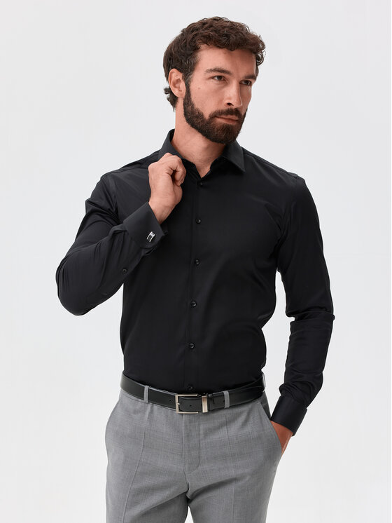 Evenemen Evenemen Koszula Punto S2. Saten Black Czarny Slim Fit