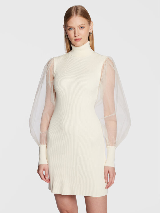 TWINSET TWINSET Коктейлна рокля 222TT3103 Екрю Slim Fit