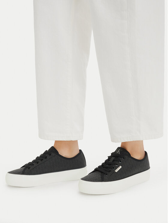 Calvin Klein Sneakers Vulc Flatf Laceup Jaq Aop HW0HW03265 Negru