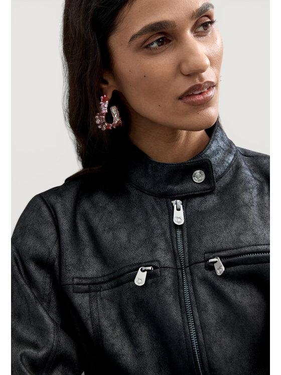 Desigual Desigual Μπουφάν δερμάτινο CHAQ_BIKERCY Μαύρο Casual Fit