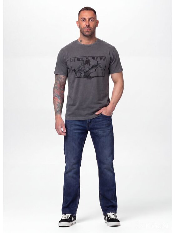 PITBULL PITBULL T-Shirt JIU-JITSU FIGHT DVSN Szary Regular Fit