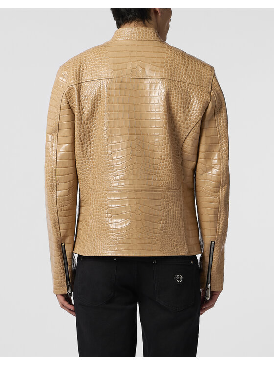 PHILIPP PLEIN PHILIPP PLEIN Kurtka skórzana 29937 Beżowy Slim Fit