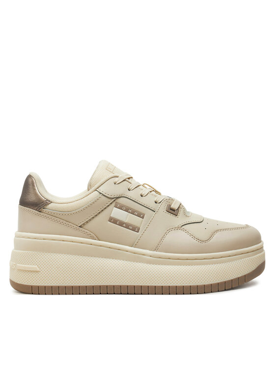 Tommy Jeans Sneakersy Tjw Retro Basket Flatform Metal EN0EN02607 Béžová