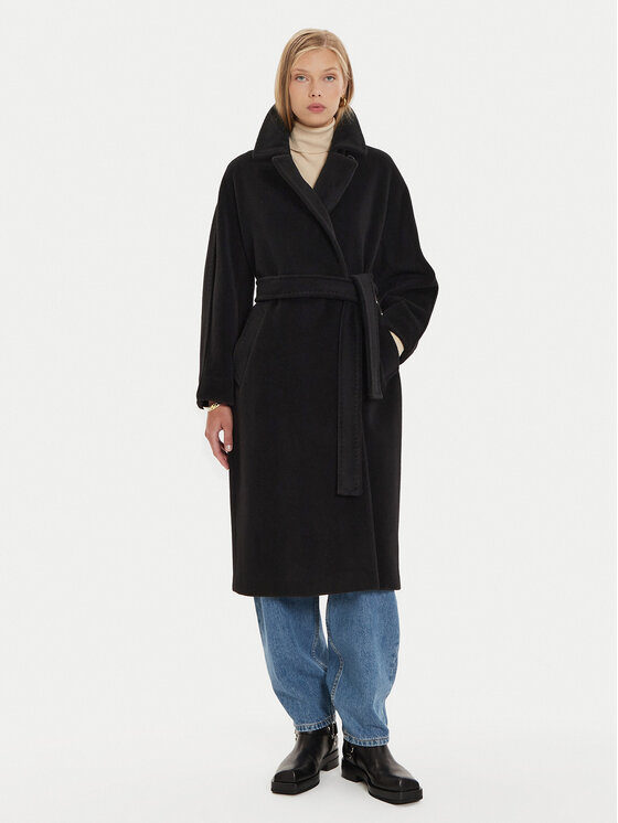 Marella Marella Vilnonis paltas Dede 2423016082 Juoda Regular Fit