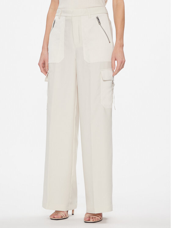 DKNY DKNY Kalhoty z materiálu P3JKNV51 Khaki Straight Leg