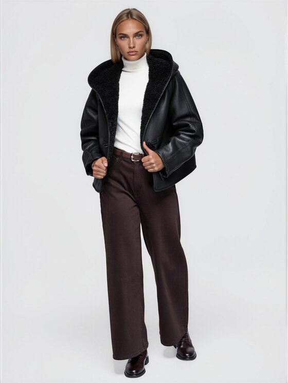 Ombre Ombre Zimní kabát OW-CT-E0034 Černá Relaxed Fit