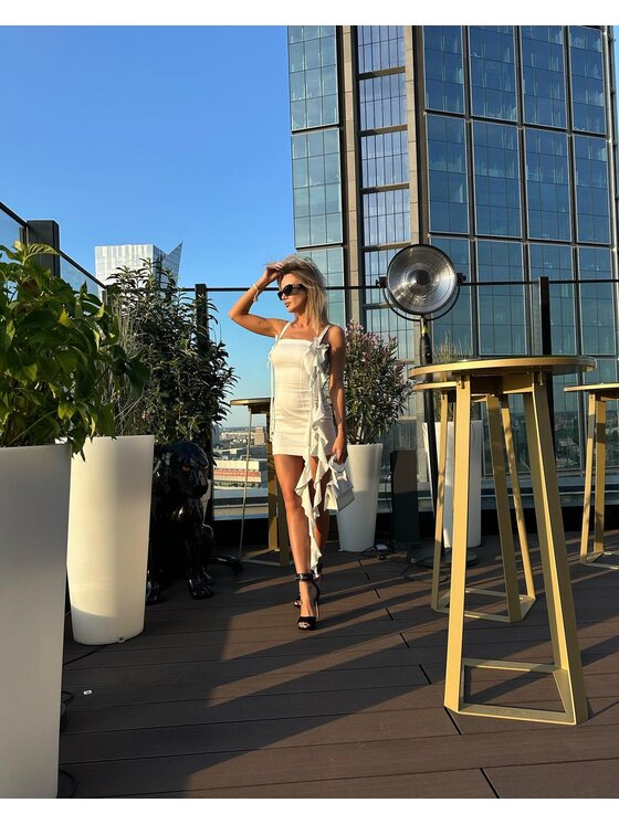 Chérir Paris Chérir Paris Sukienka jeansowa ze sznurowaniem Biały Slim Fit