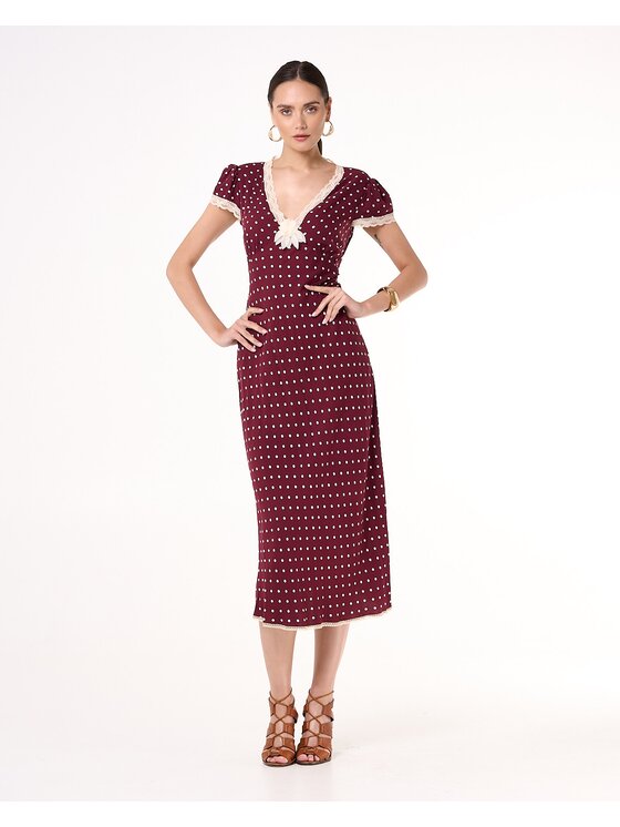 CASTELLANI CASTELLANI Sukienka codzienna Sukienka Polka Bordowy Regular Fit