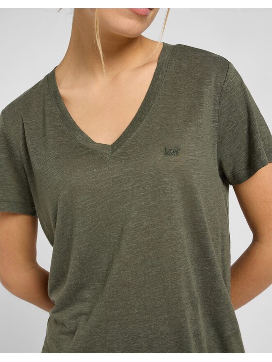 Lee Lee T-Shirt V NECK TEE Zielony Regular Fit