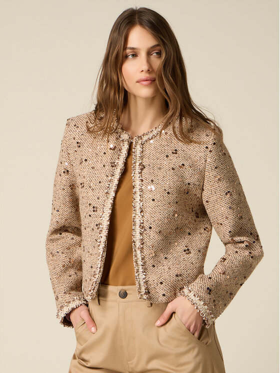 Oltre Oltre Marynarka R075R002566N0R2 Kremowy Baggy Fit