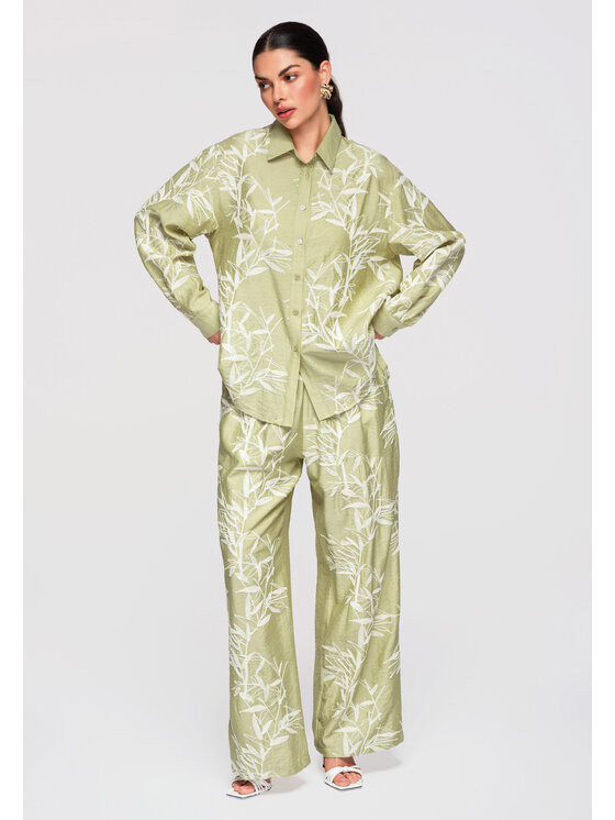 Ombre Ombre Koszula OW-SH-E0016 Zielony Loose Fit
