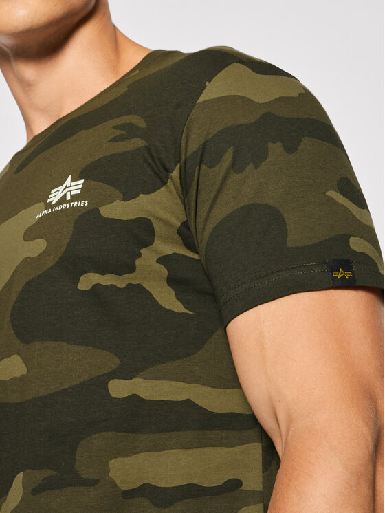 Alpha Industries Alpha Industries T-Shirt Basic T Small Logo Camo 188505C Zielony Regular Fit